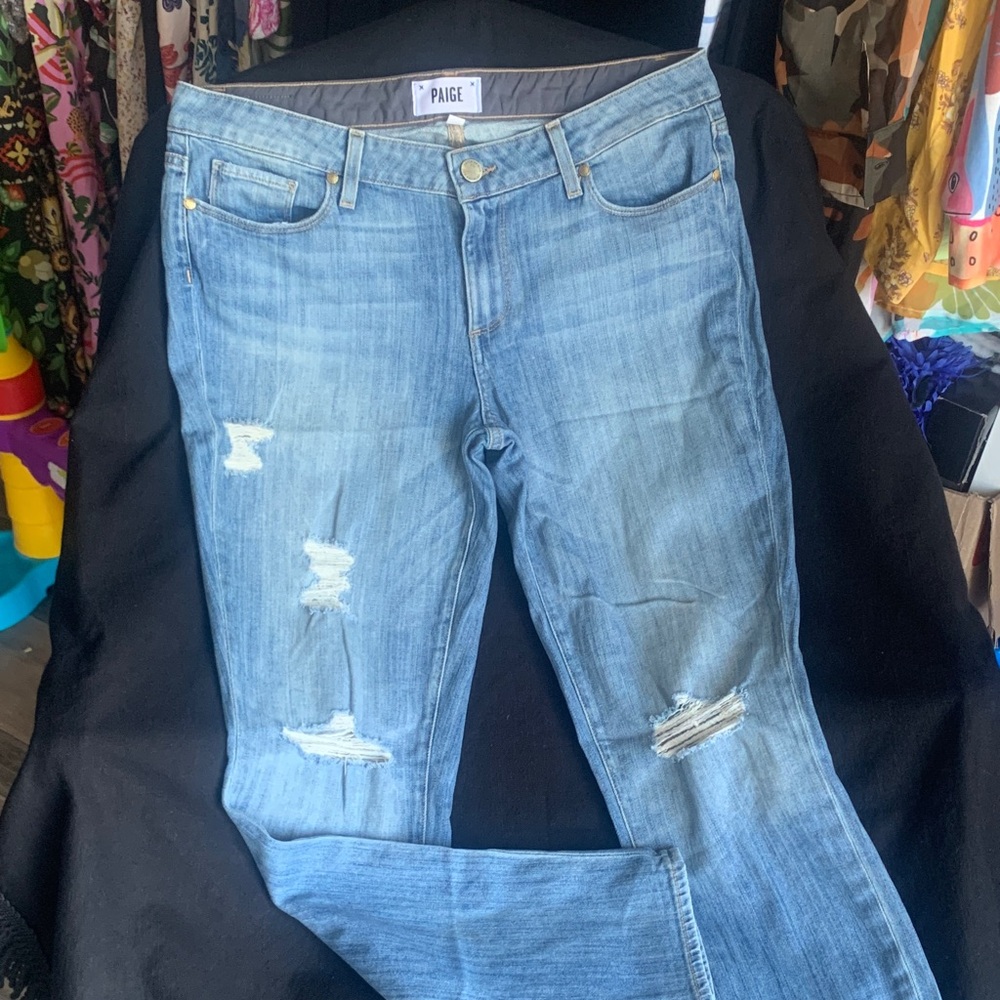PAIGE Light Blue Distressed Skinny Jeans